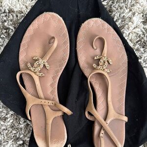 Chanel Tan Leather Sandals